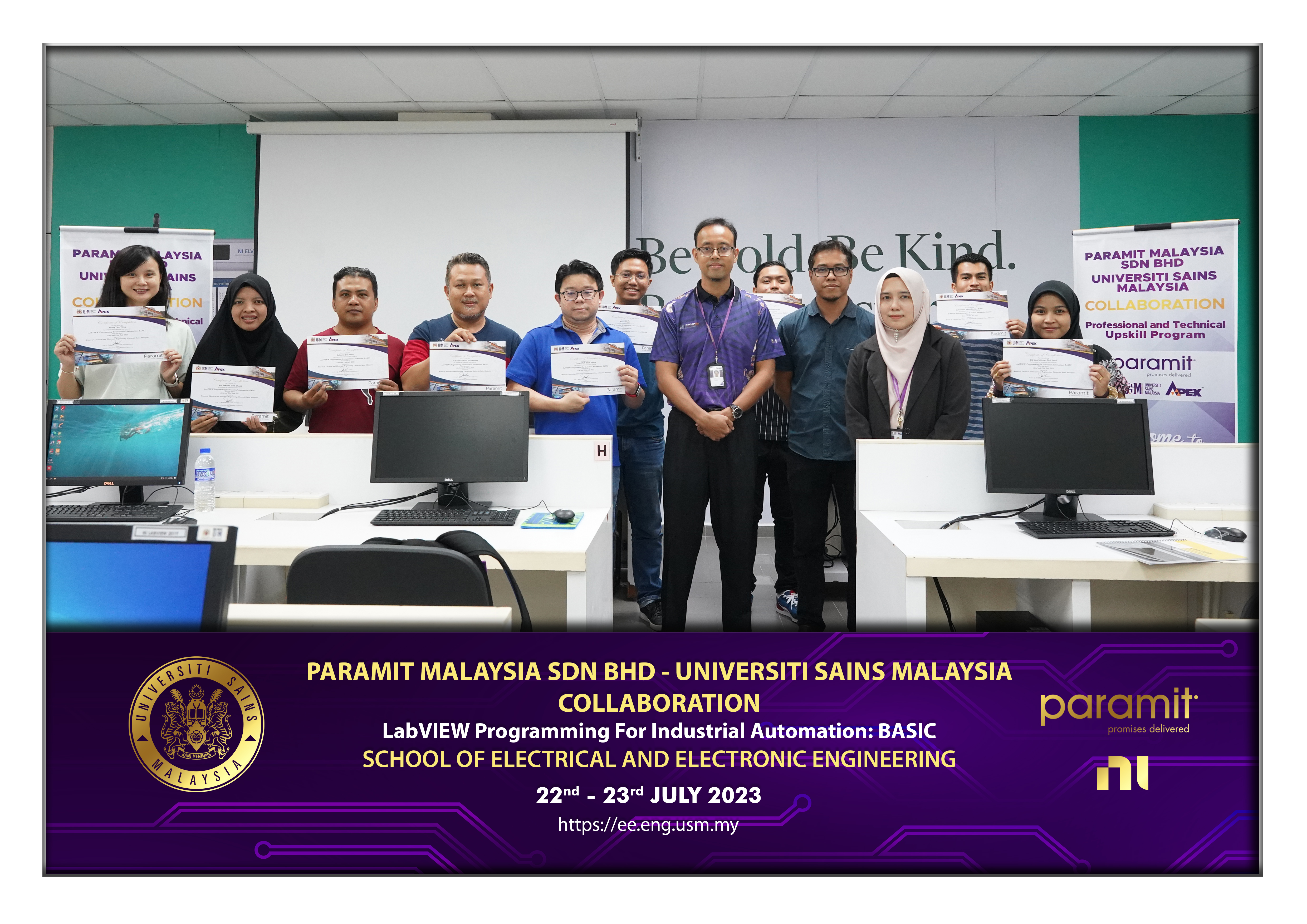 2023 0722 Group Photo Cert PARAMIT Malaysia USM Collaboration Training LabVIEW BASIC 1