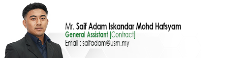 Staf EE iPharm Pentadbiran Pembantu Am Mr Saif Adam Iskandar Mohd Hafsyam